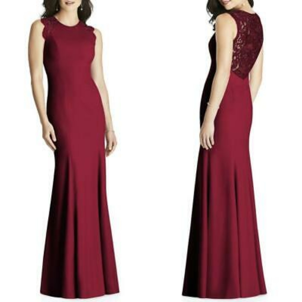 DESSY Collection Burgundy Lace Back Dress Crepe Gown 10